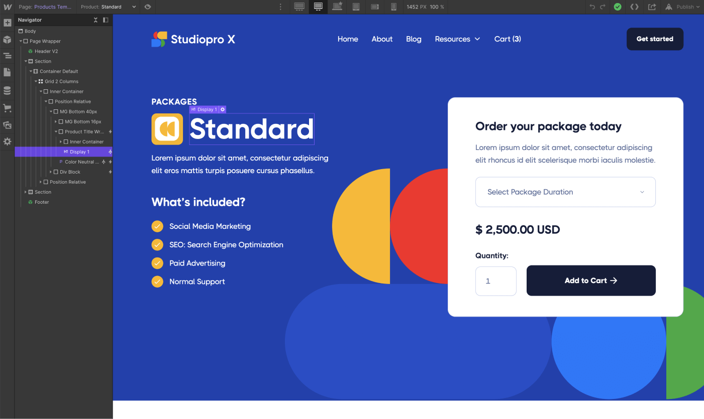 eCommerce Page - Studiopro X Webflow Template
